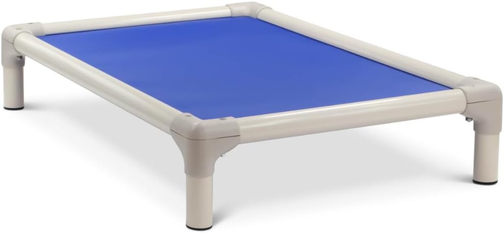 Kuranda Chewproof Elevated Pet Bed - Almond PVC - 40" x 25" - Heavy Duty Vinyl - Royal Blue
