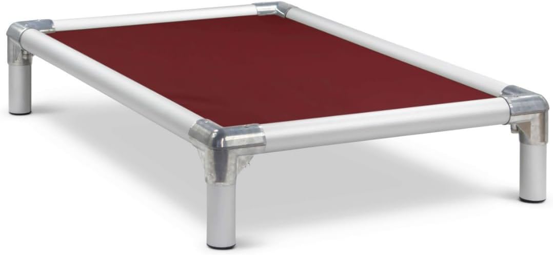 Kuranda Chewproof Elevated Dog Bed - Silver Aluminum - 50" x 36" - Heavy Duty Vinyl - Burgundy